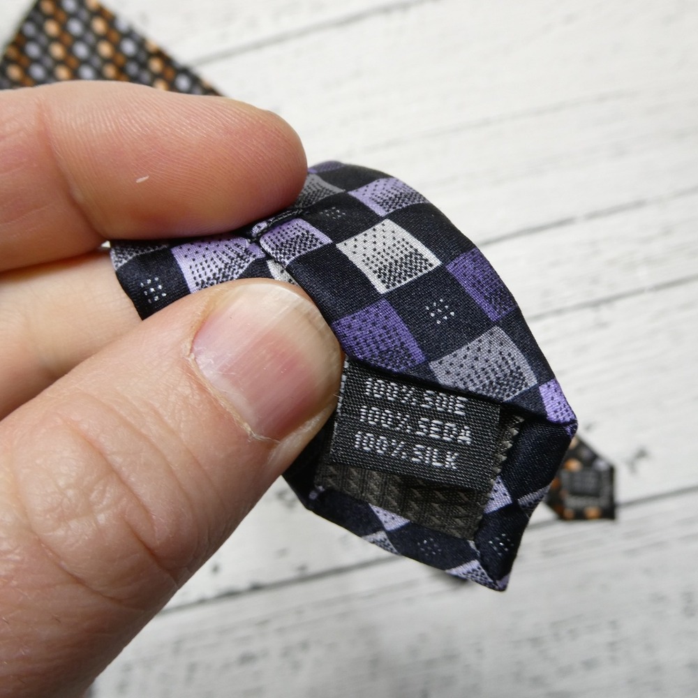Harve Benard Tie Set Mens One Size Black Purple Geometric 100% Silk Lot Of 2 - Picture 6 of 9